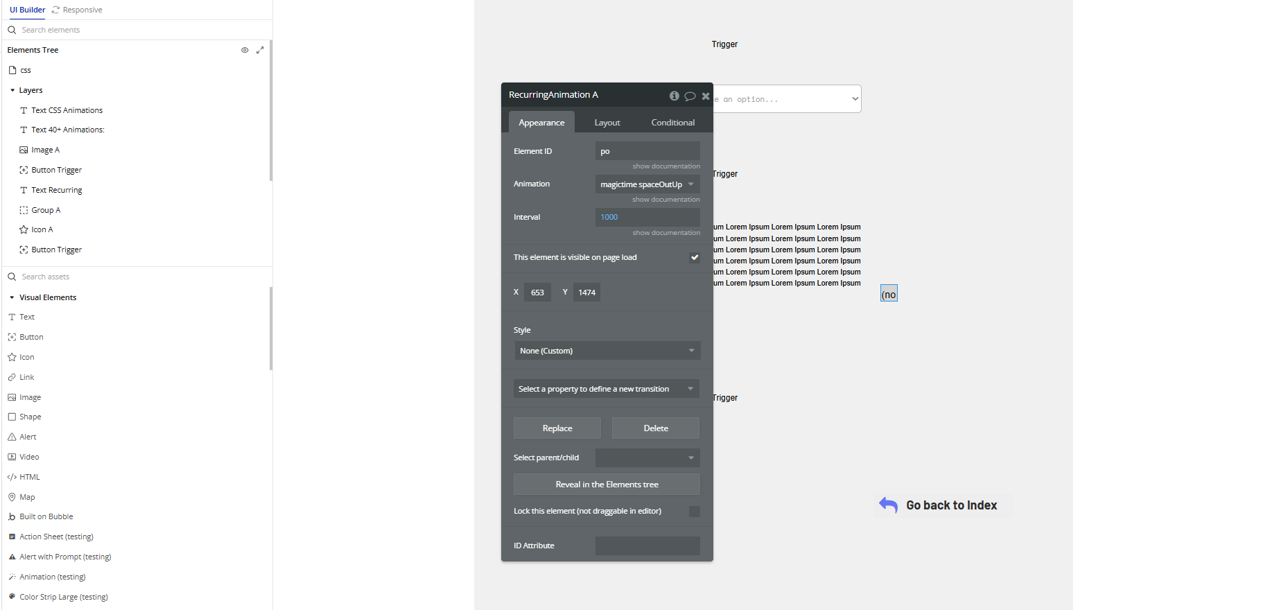 Element → Recurring Animation.