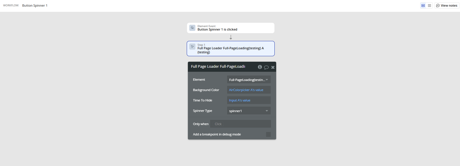Workflow action → Full Page Loader.