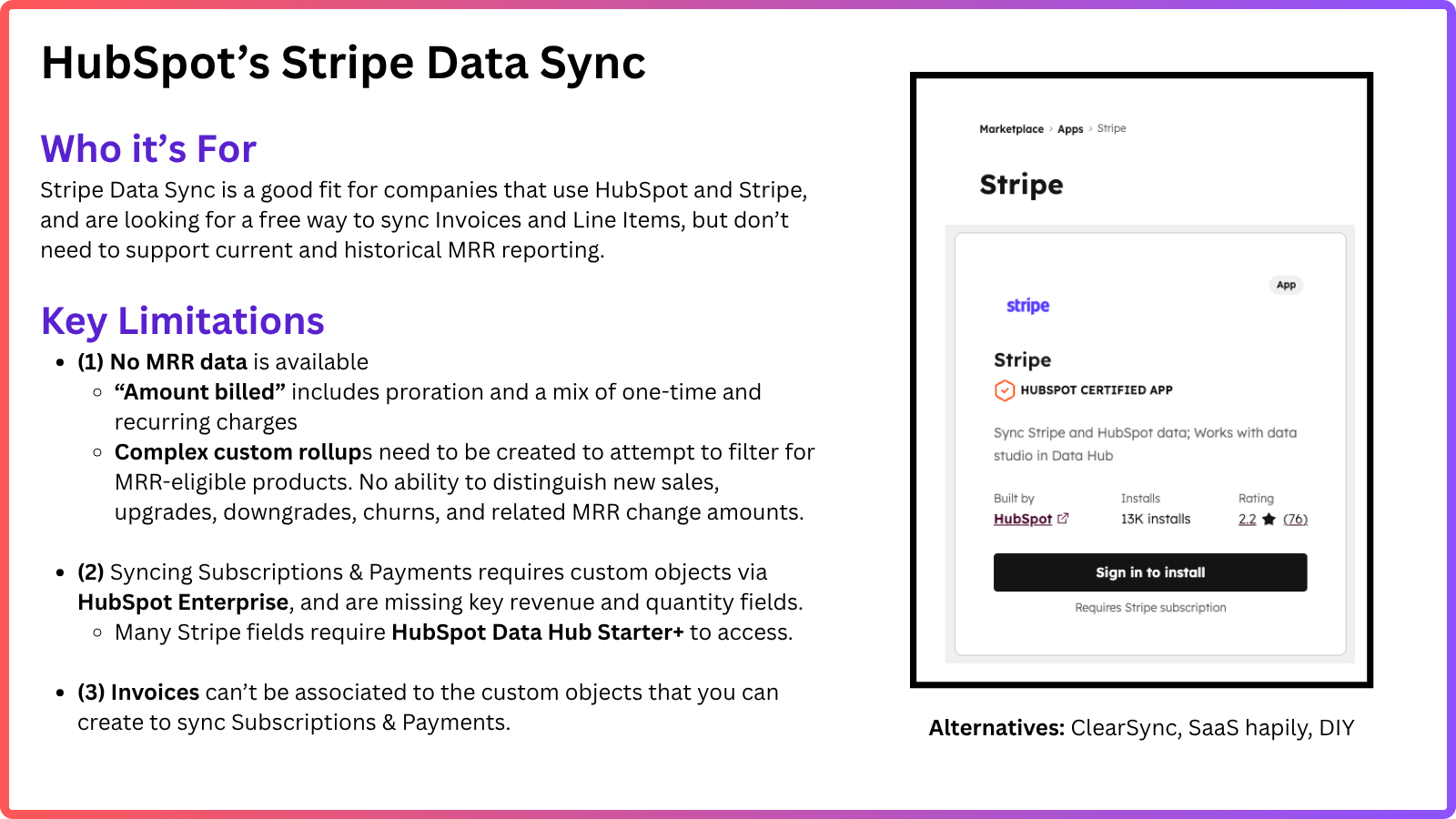 HubSpot Stripe Data Sync App Background & Limitations