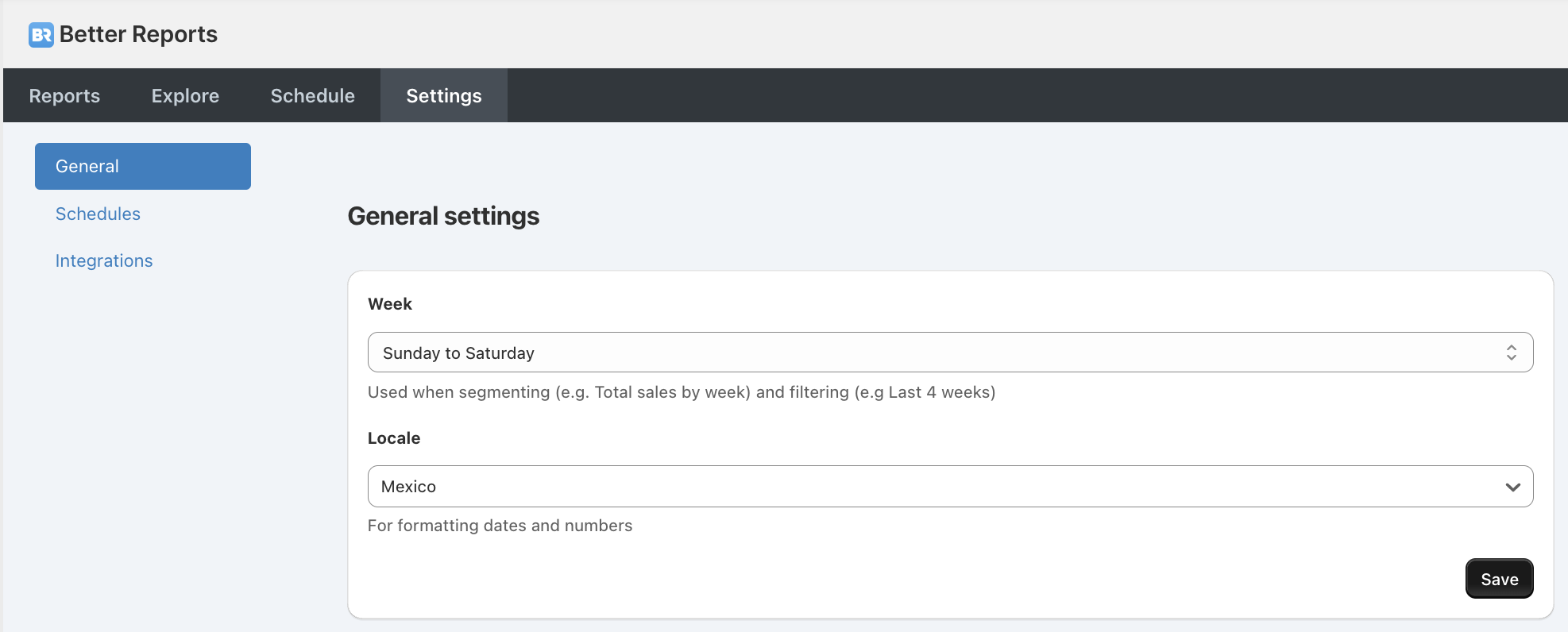 General settings in Better Reports