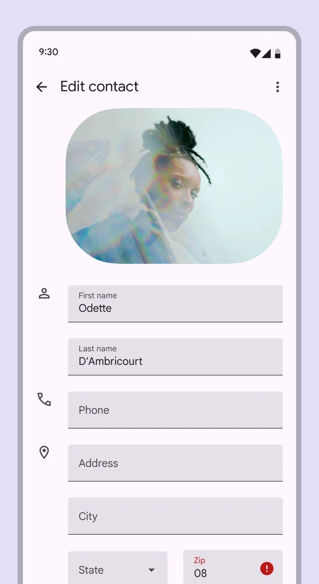 Mobile form using filled text fields