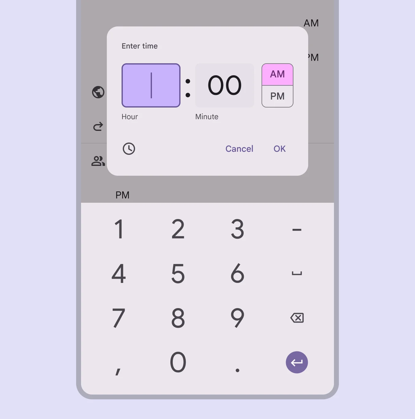 Hour input with keyboard entry