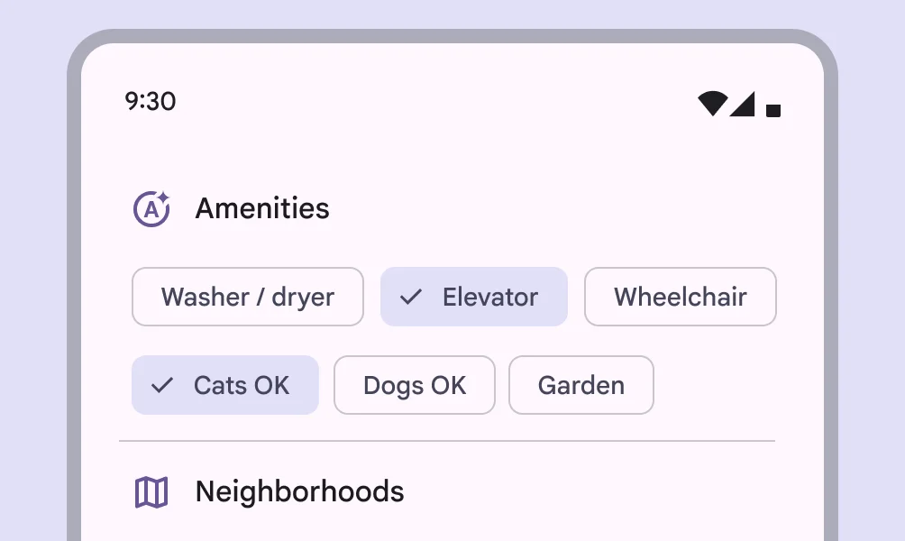 Filter chips in a real estate app
