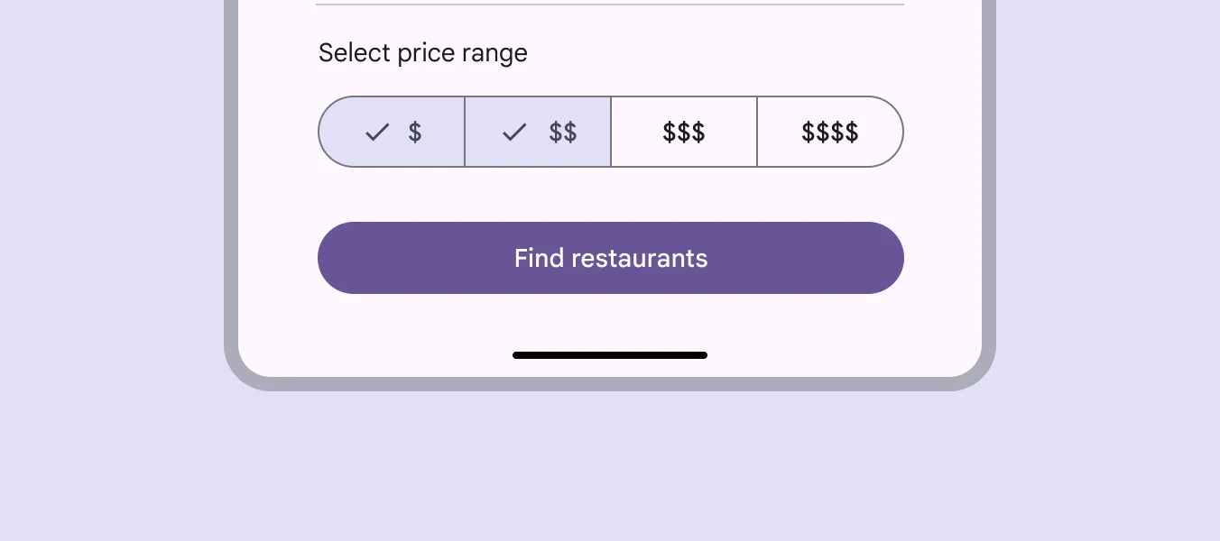 A multi-select segmented button for filtering restaurant search options