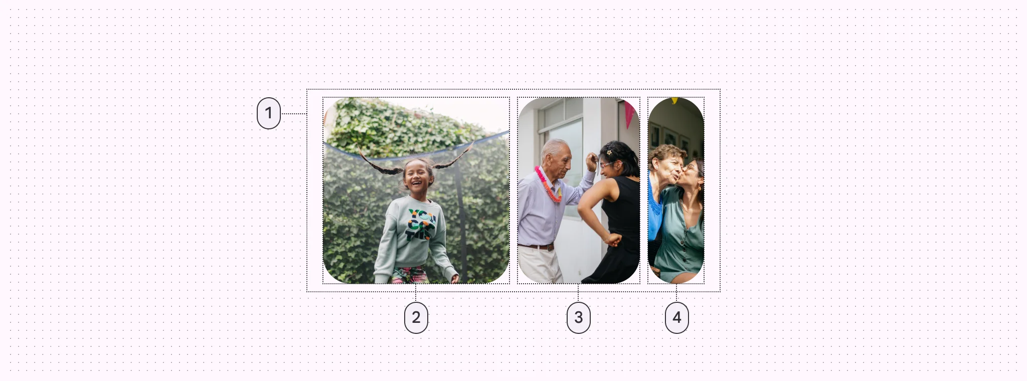 1. Container
2. Large carousel item
3. Medium carousel item
4. Small carousel item