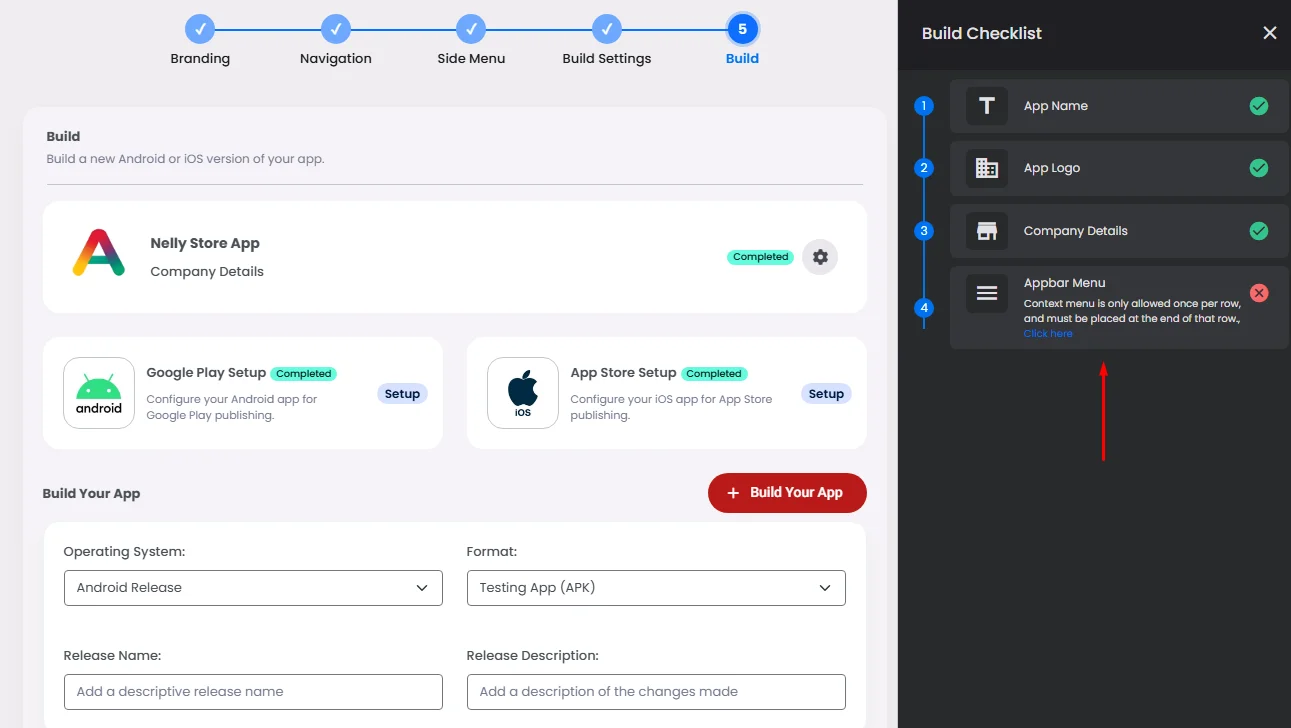 ❗App Checklist Error
