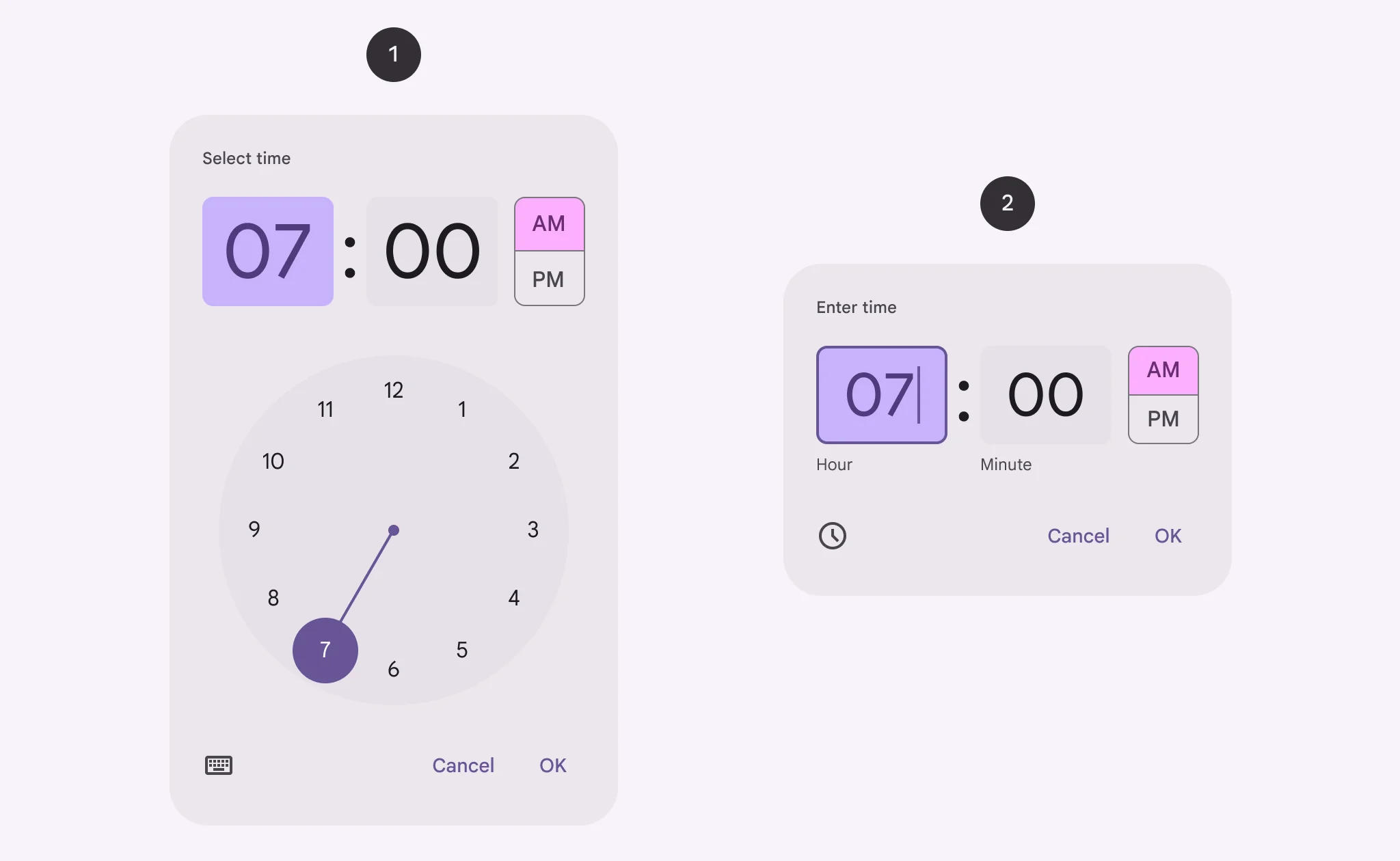 1. Timer picker dial
2. Time picker input