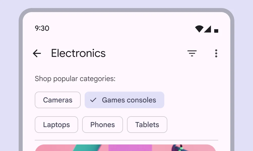 Filter chips in a shopping app