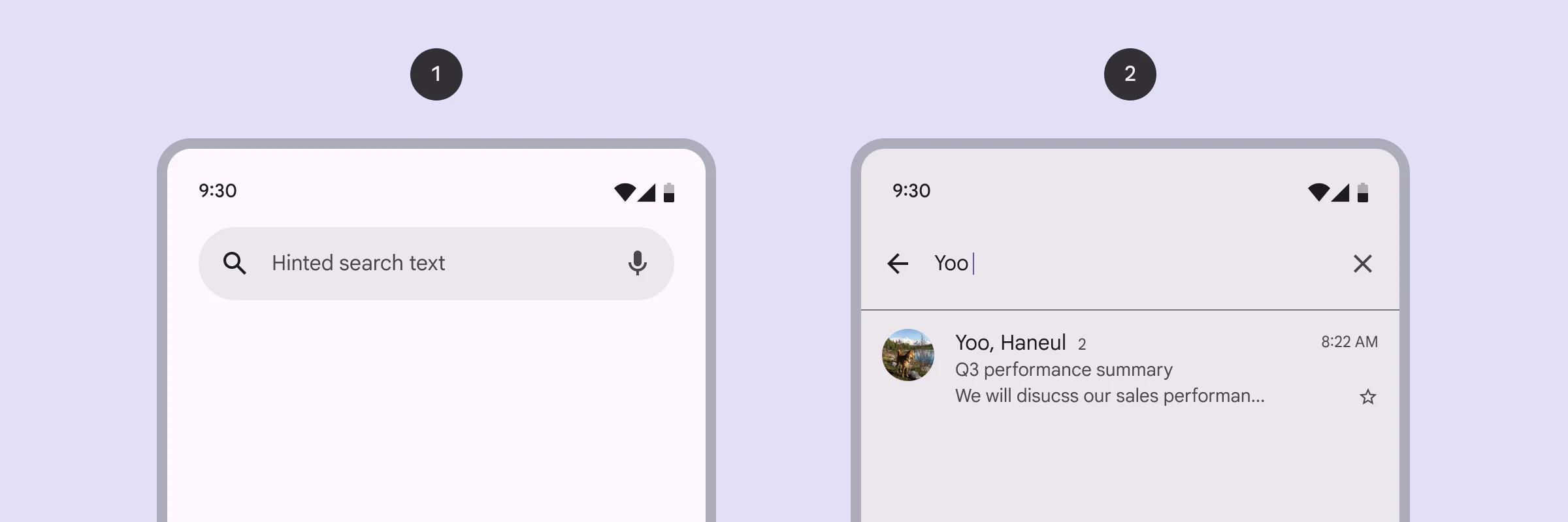 1. Search bar
2. Search view