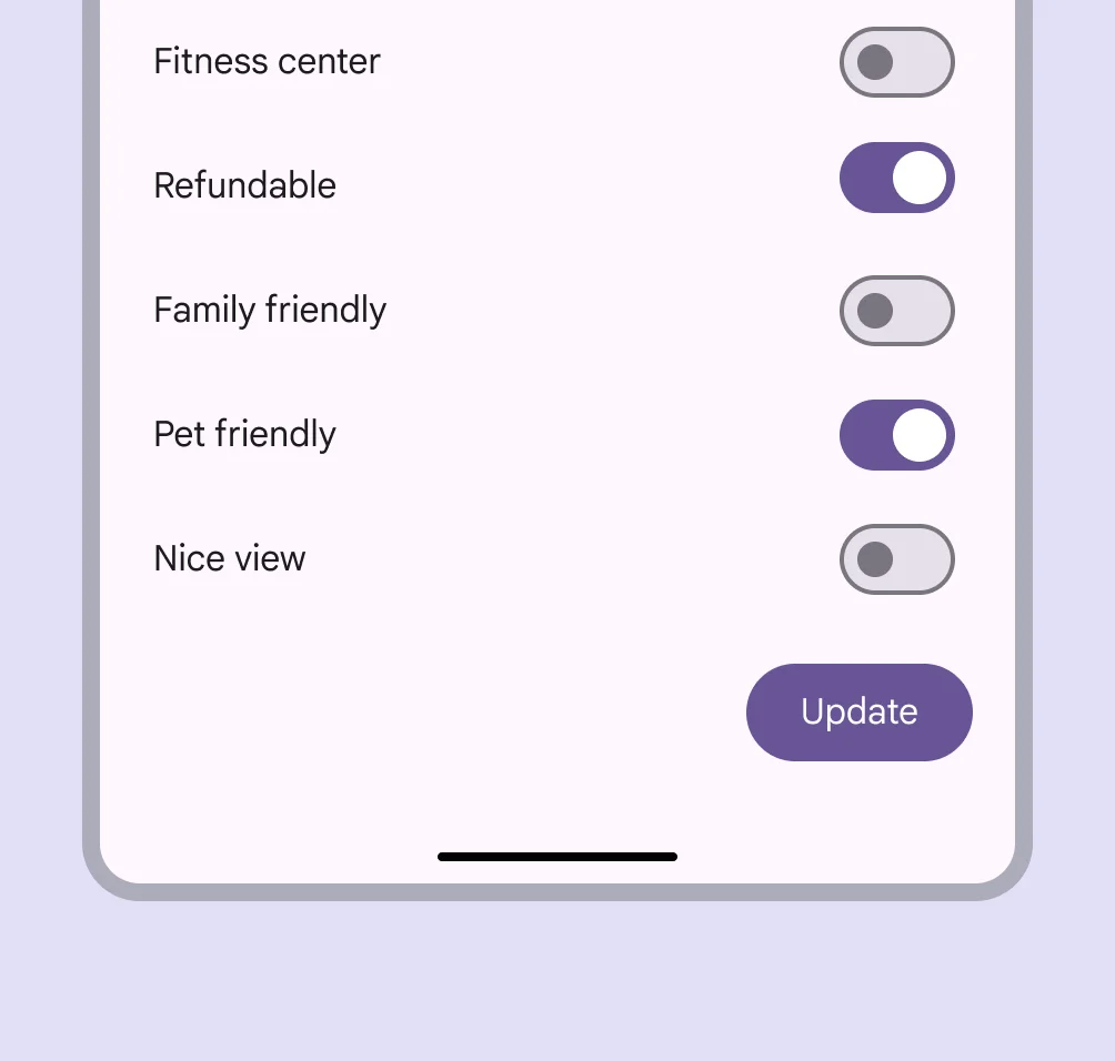 ❌ DON’T

Avoid using a toggle to select multiple options that require people to save. Toggles should be immediate. Use checkboxes instead.