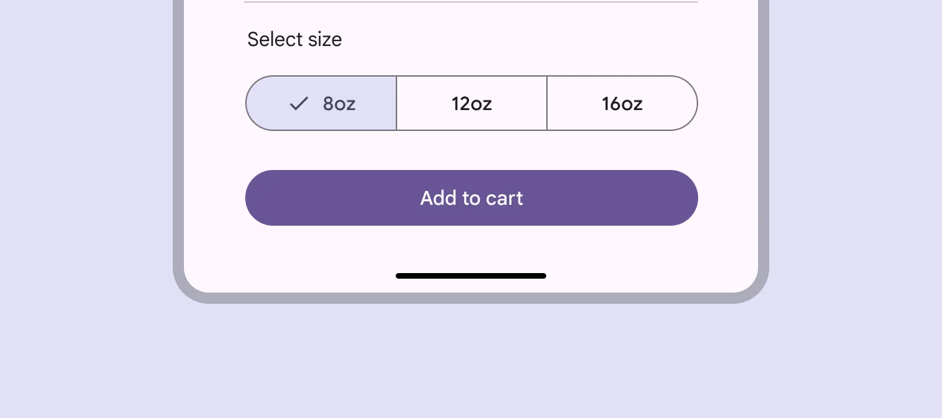 A single select segmented button for choosing beverage size
