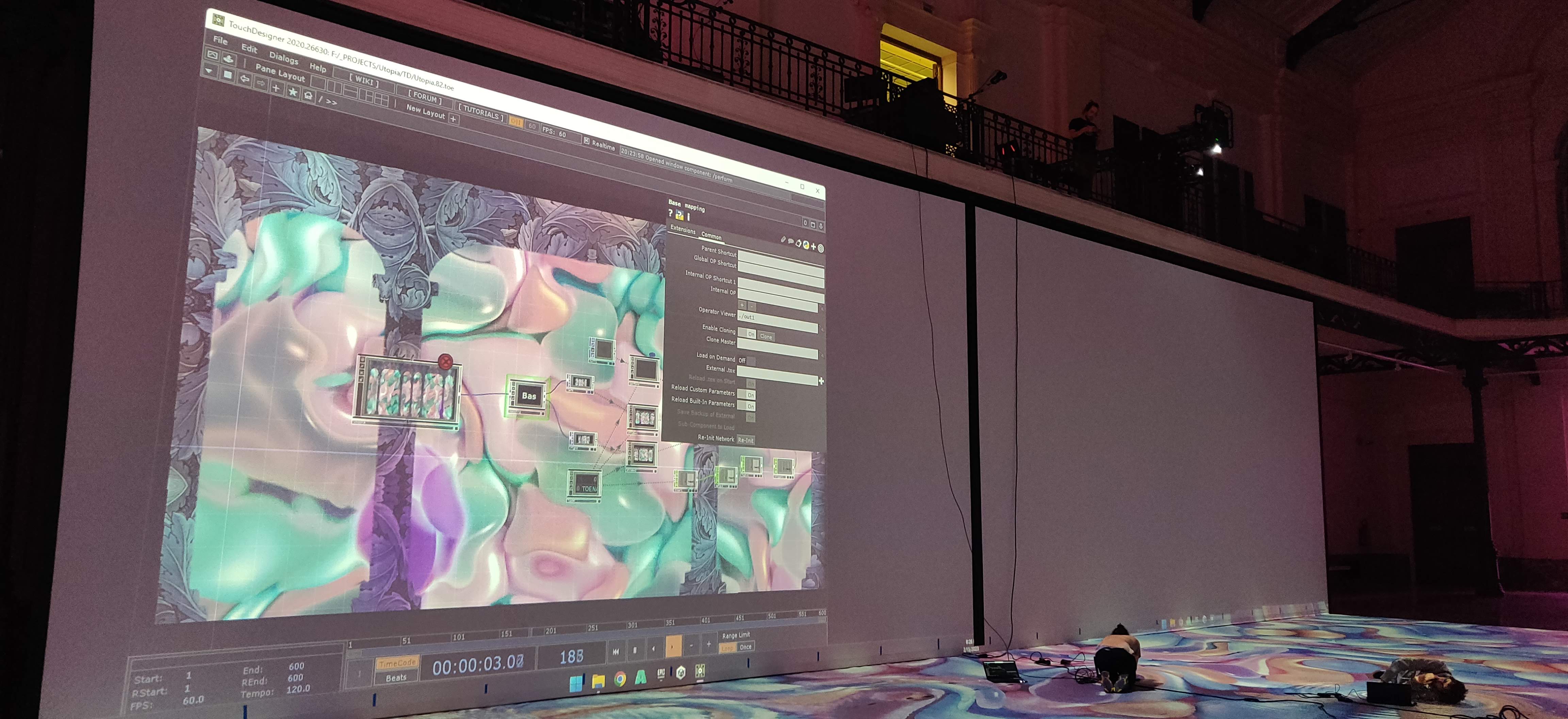 TouchDesigner on the wall and Unity on the floor