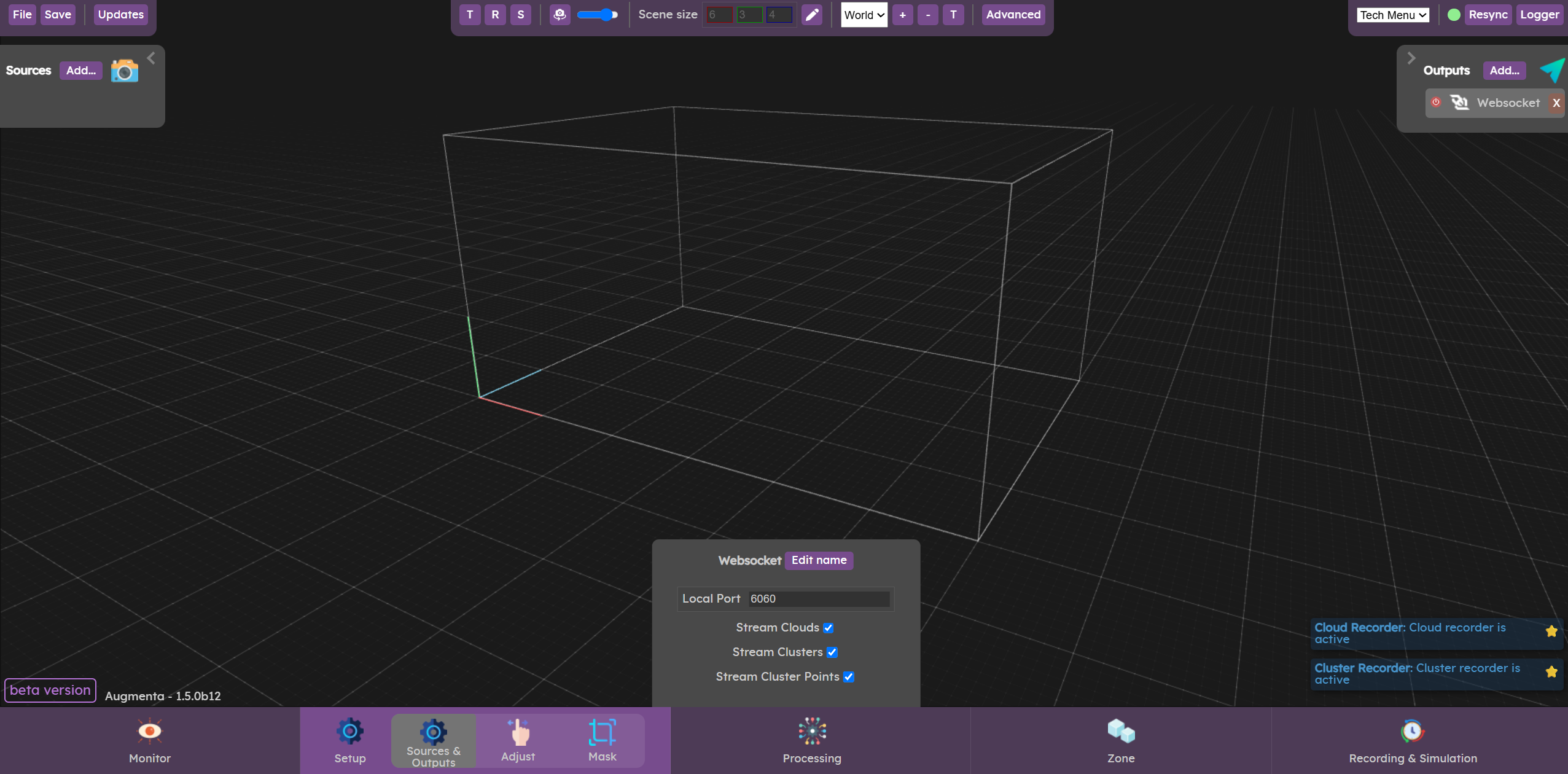 Adding a Websocket server output in Augmenta 