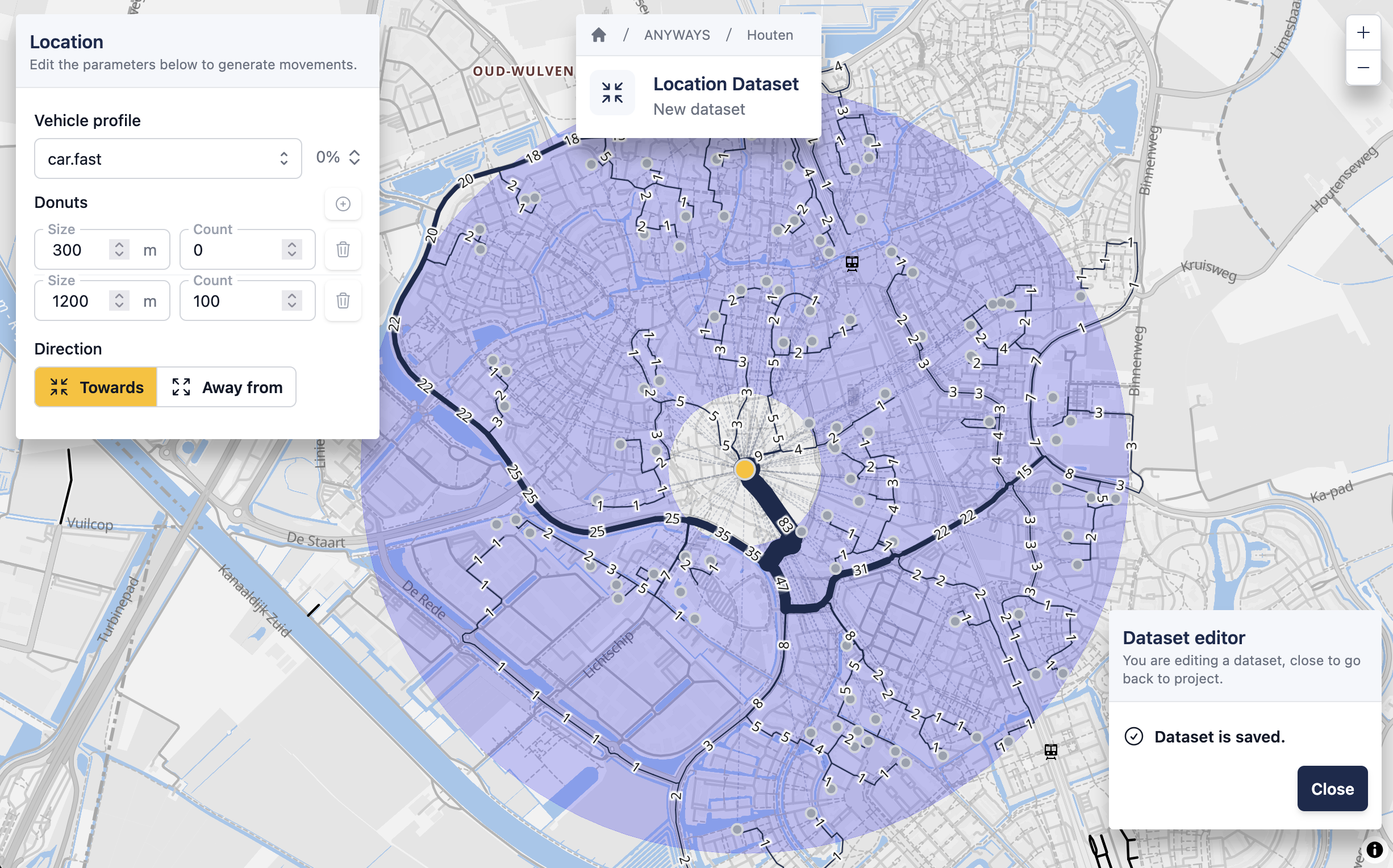 Simulated traffic with routes to a supermarket.
