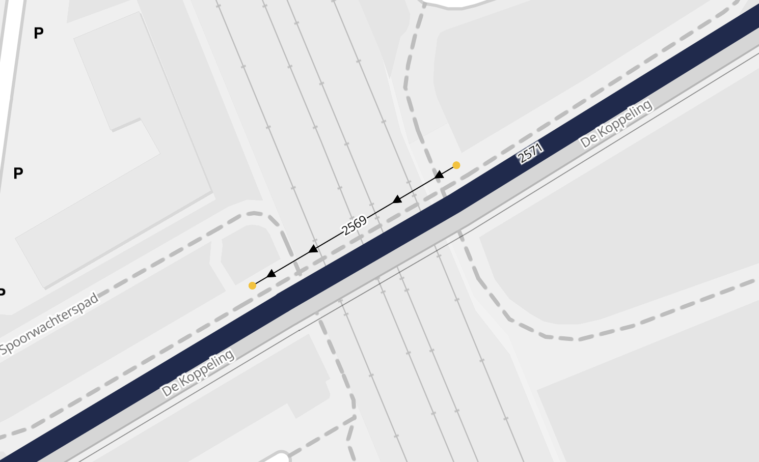 A single traffic count next to a road segment.