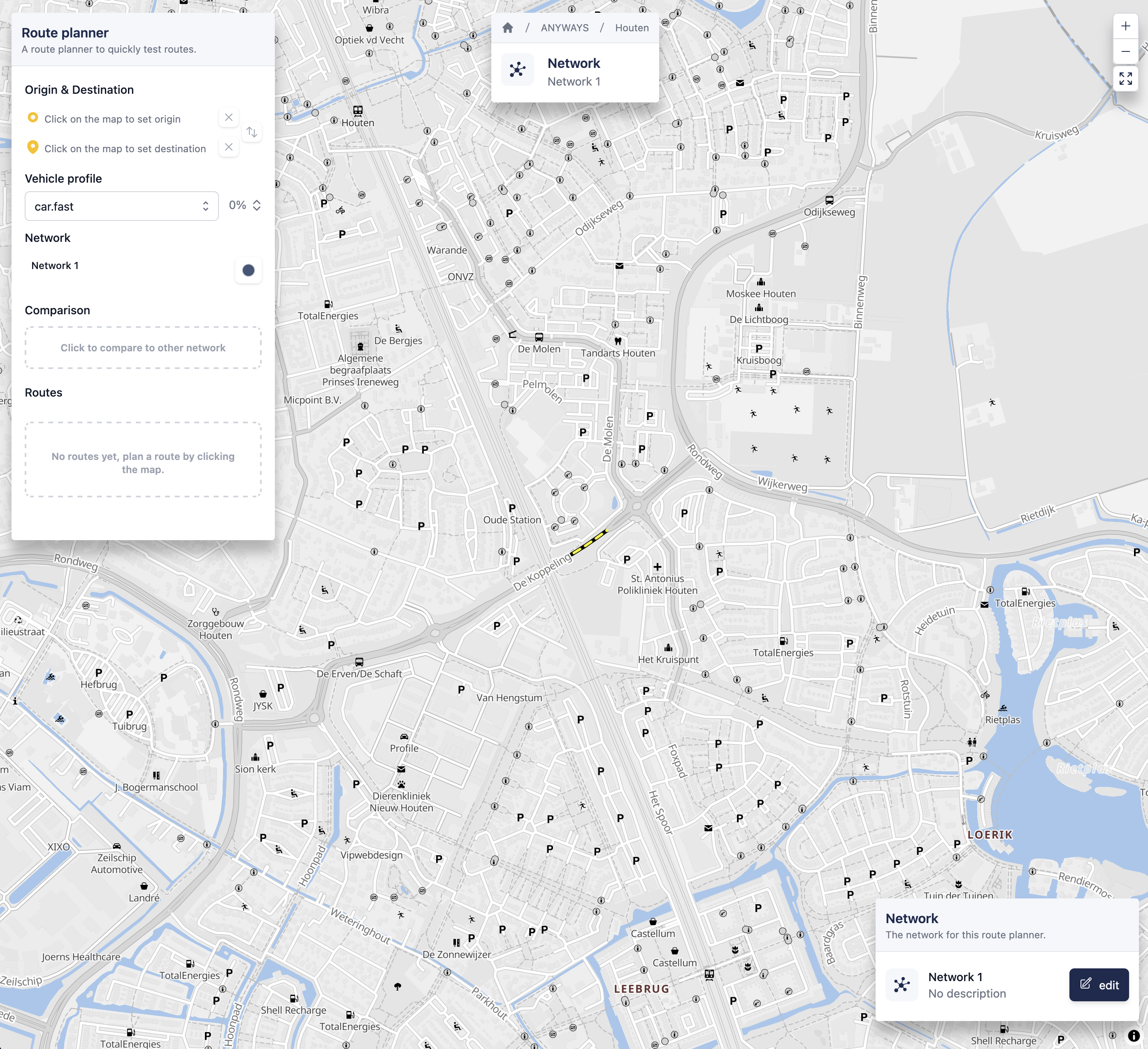 The route planner without any routes.