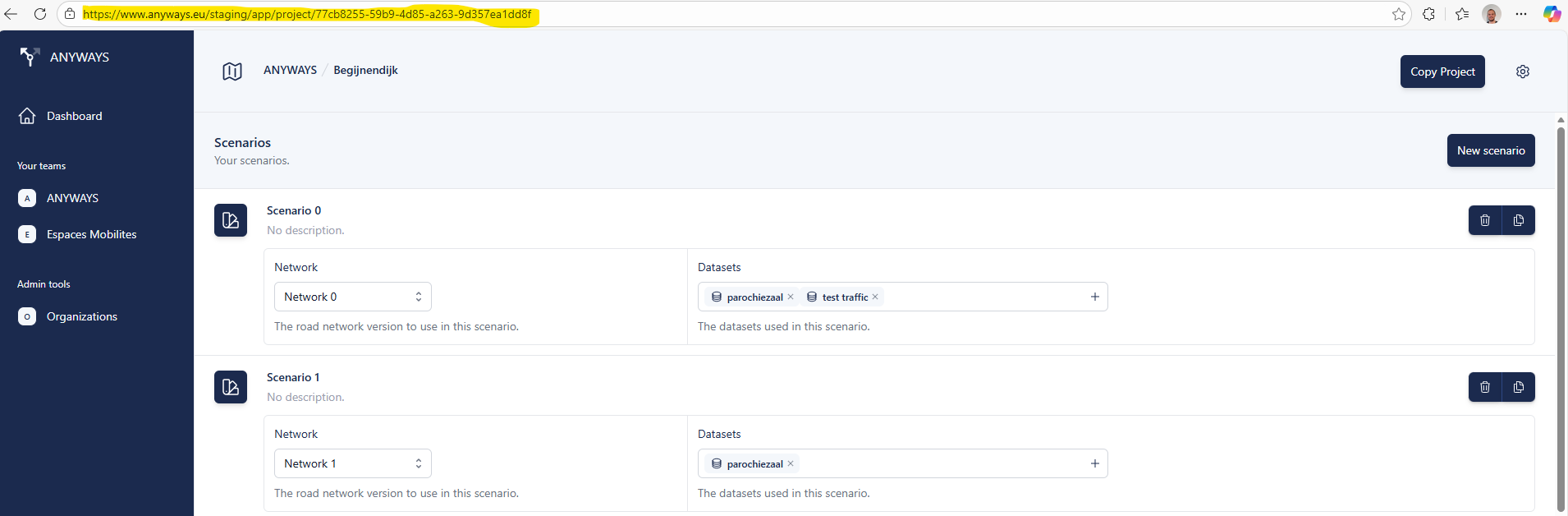 Select the url from your project