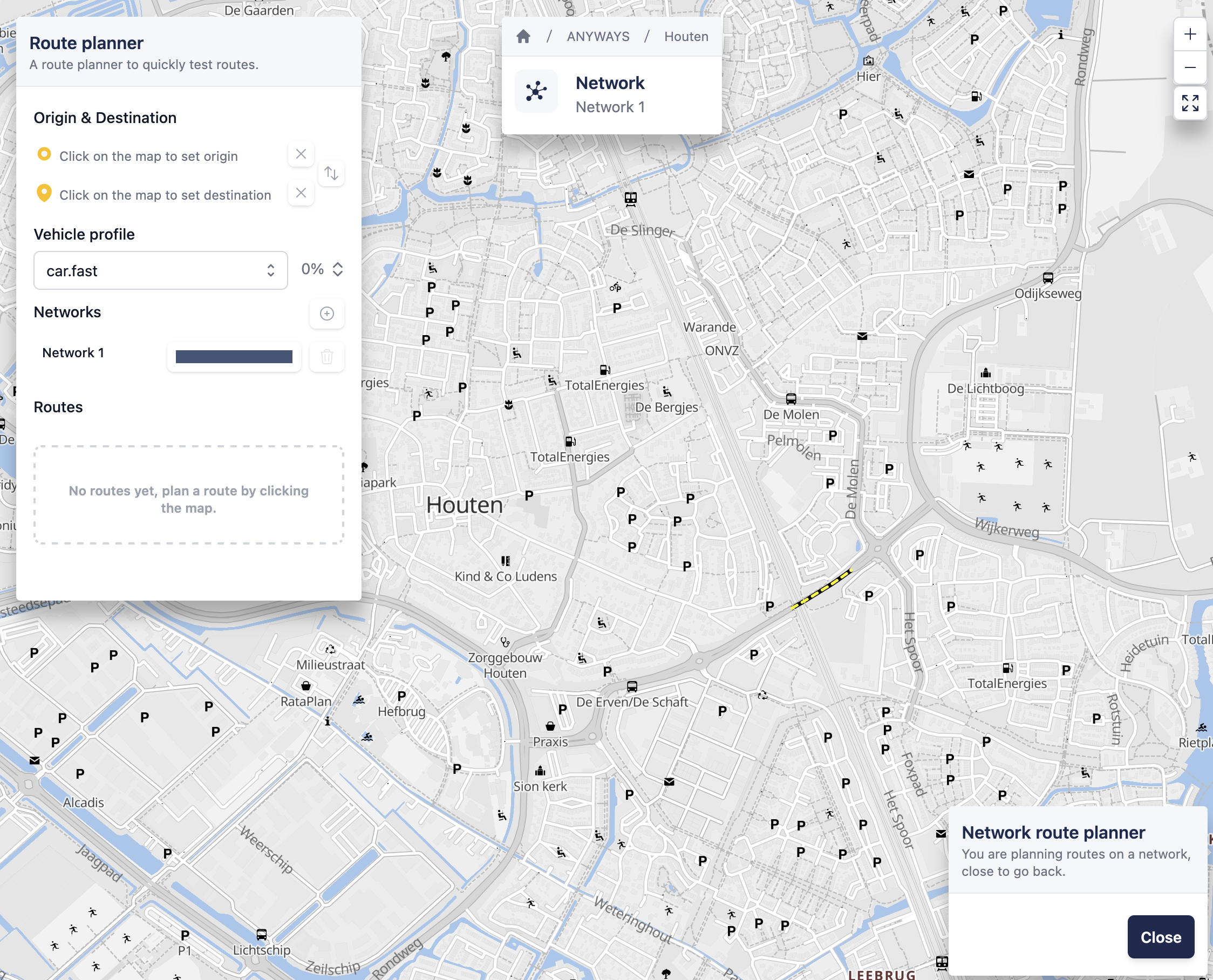 The route planner without any routes.