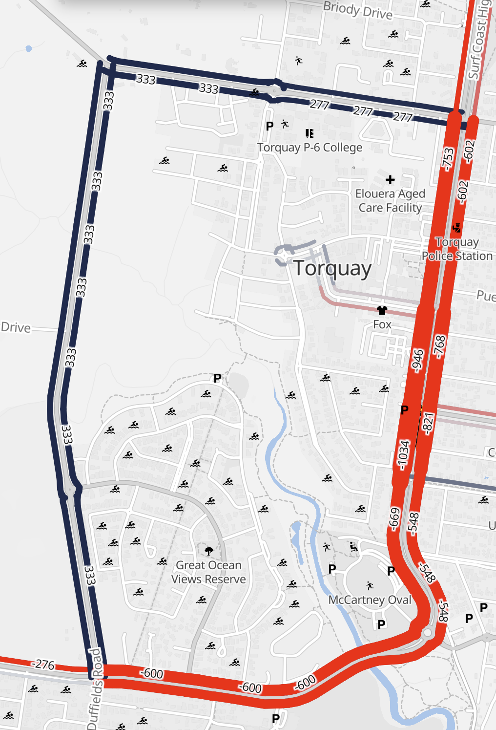 The difference view, negative counts are less vehicle compared to the reference, positive means more vehicles. The colors can be configured.