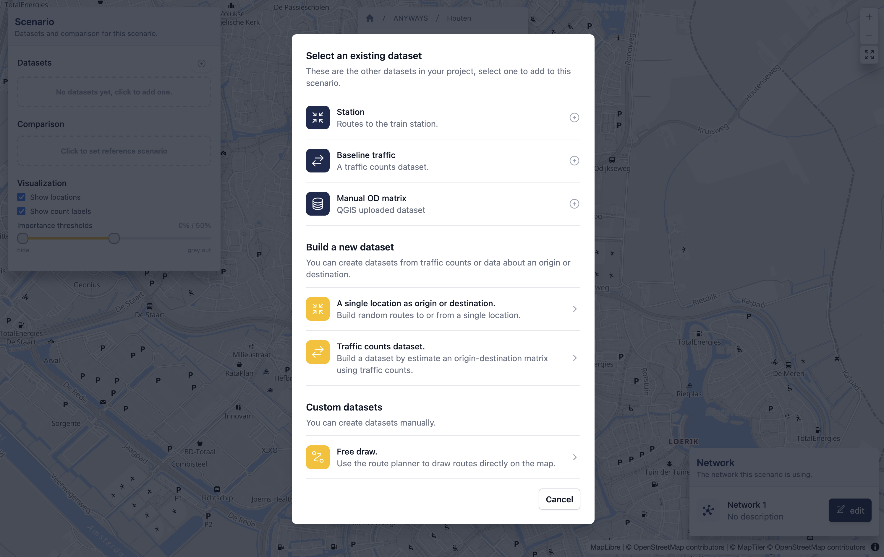 Select existing datasets or create a new one.