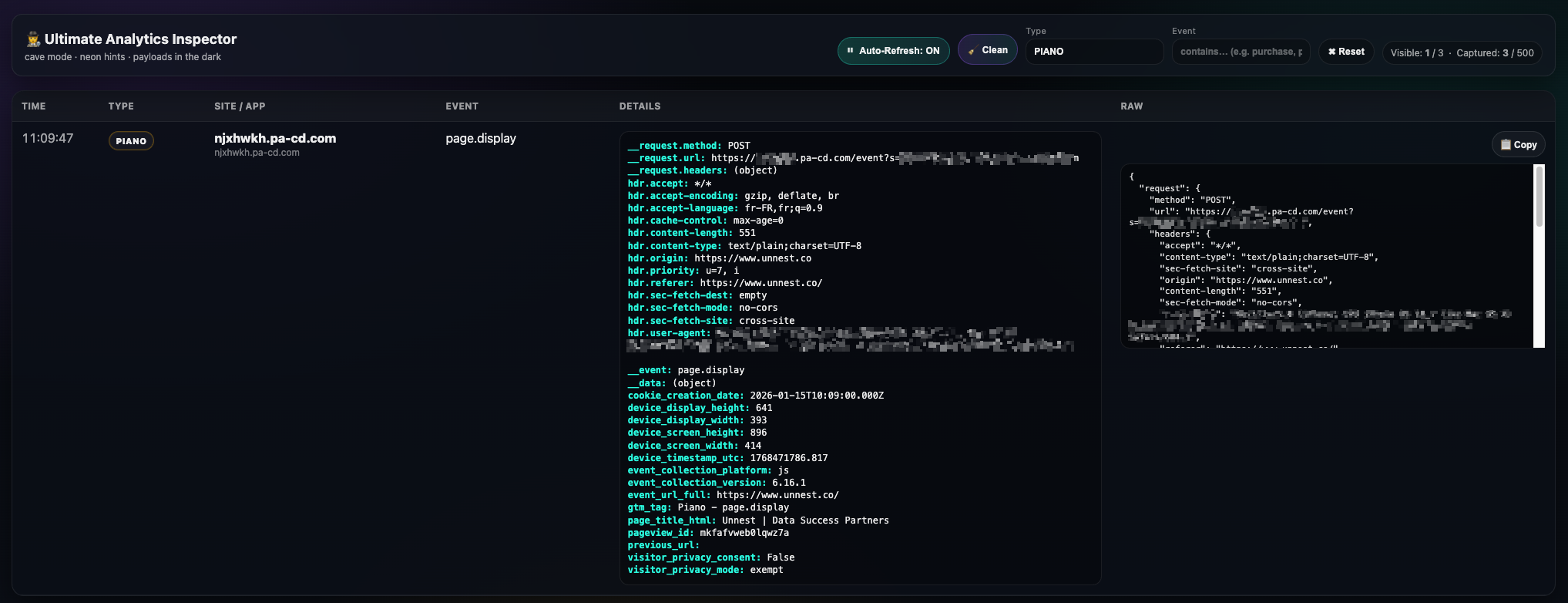 Exemple de hit collecté depuis le sniffer
