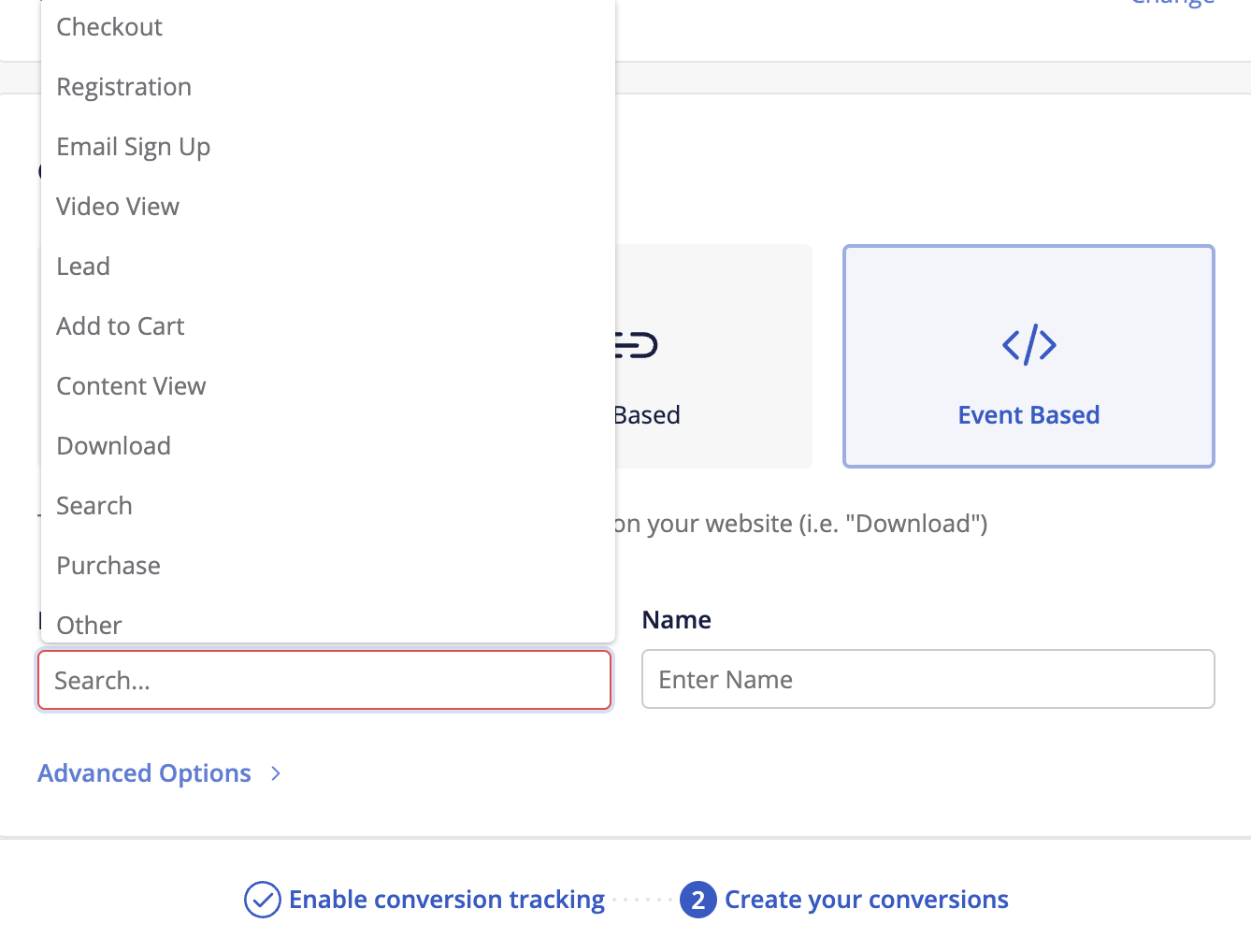 Conversion event based