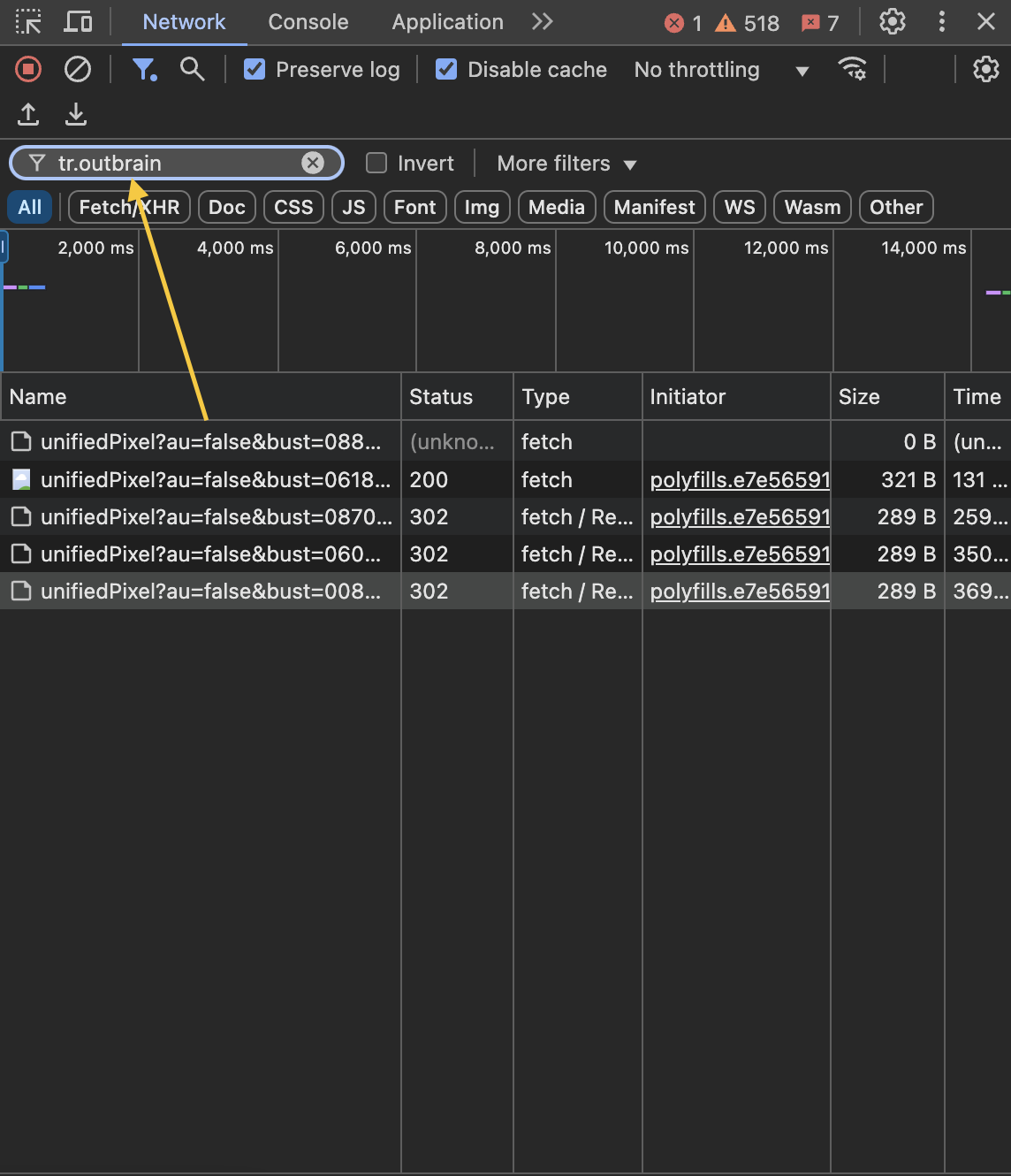 Inspection via l’onglet Network