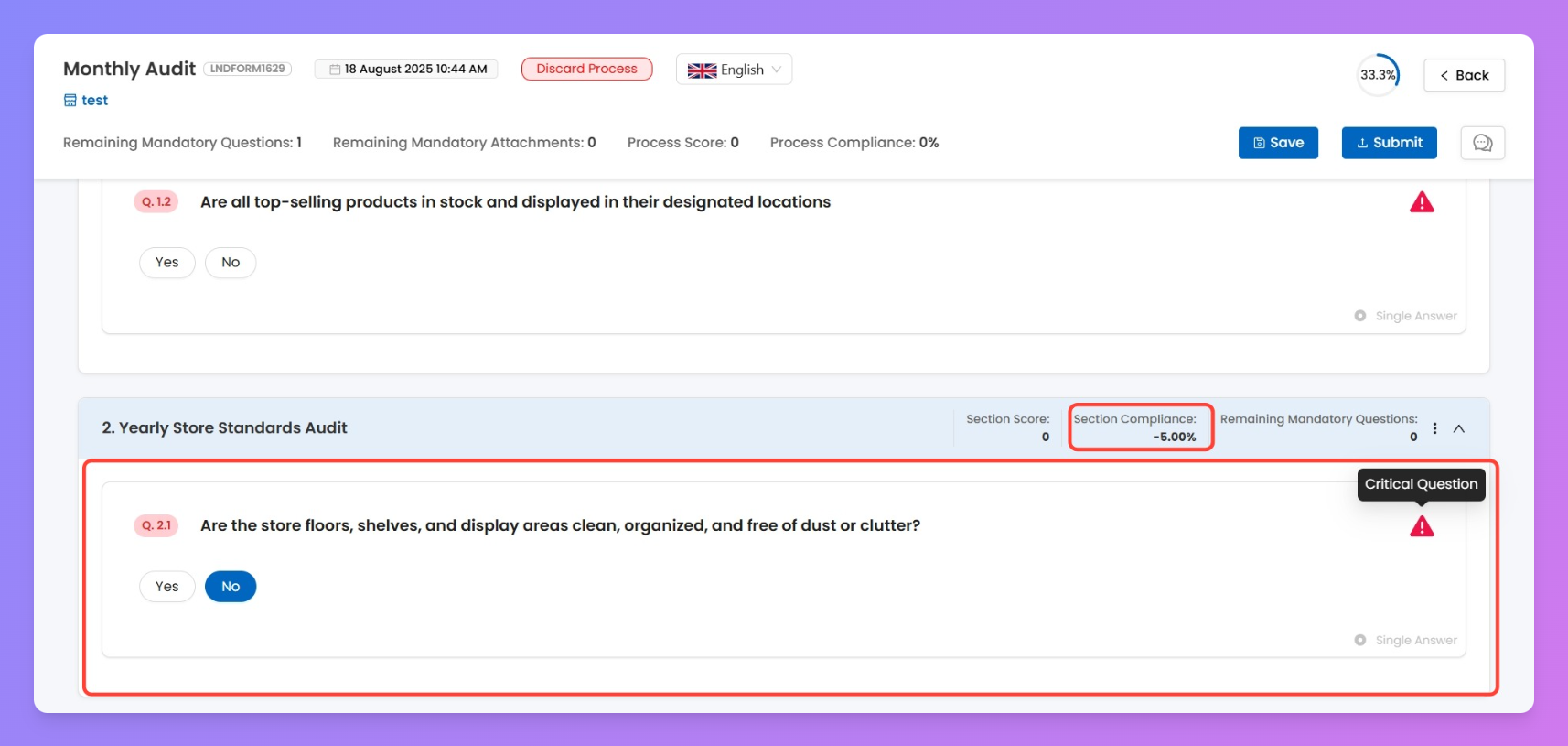 End-user view of the question