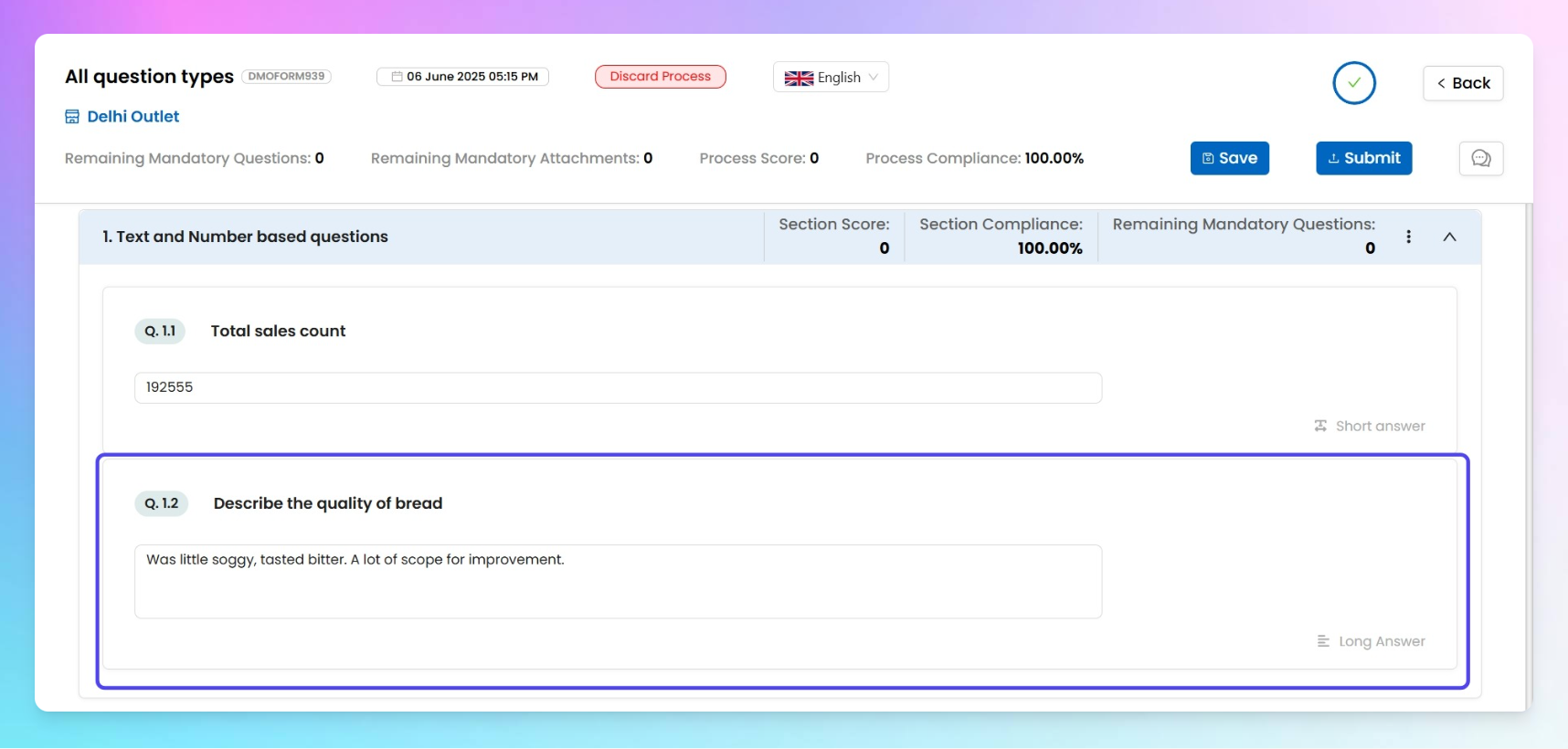 End-user view of the question