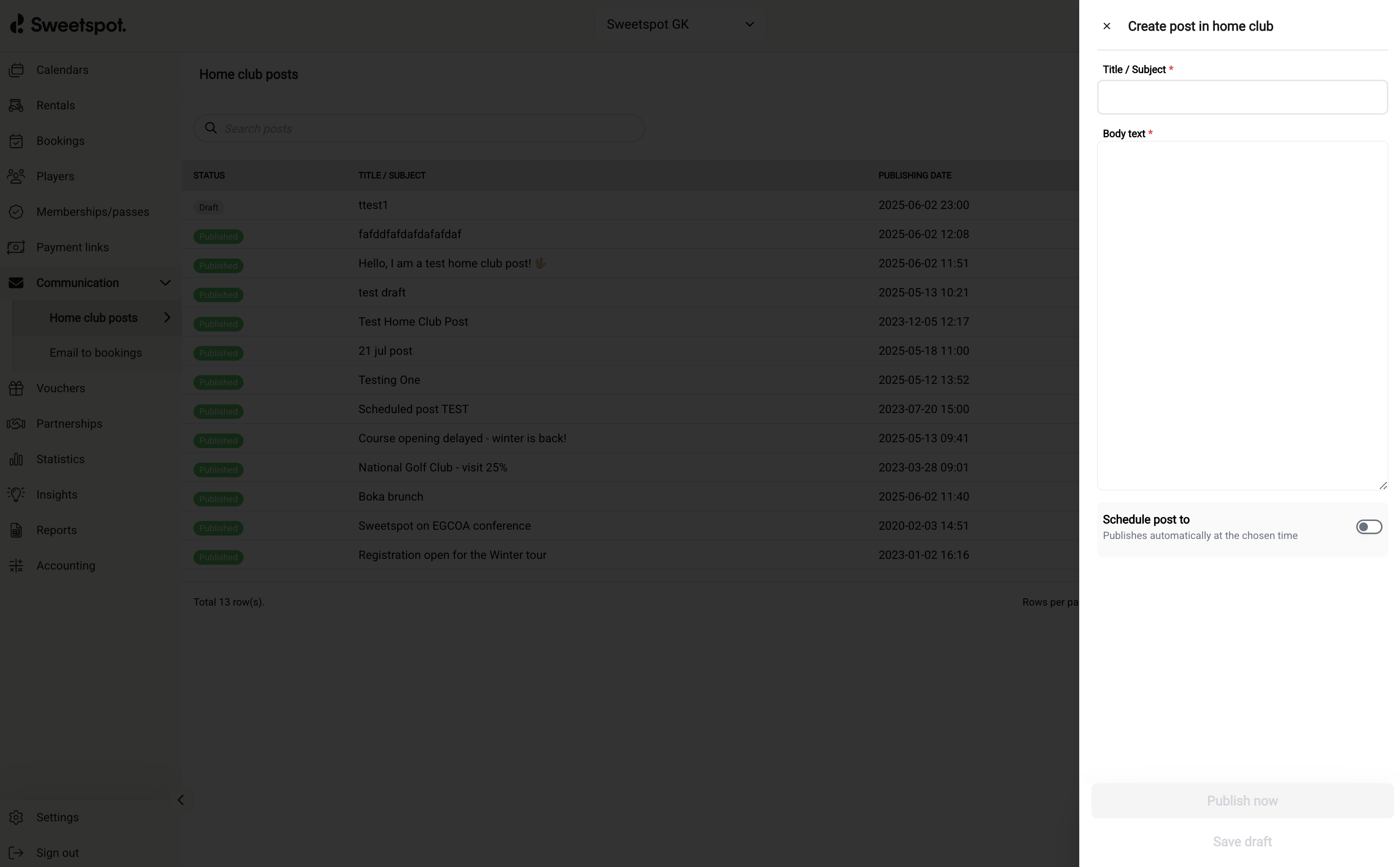 NEW - HOME CLUB POSTS