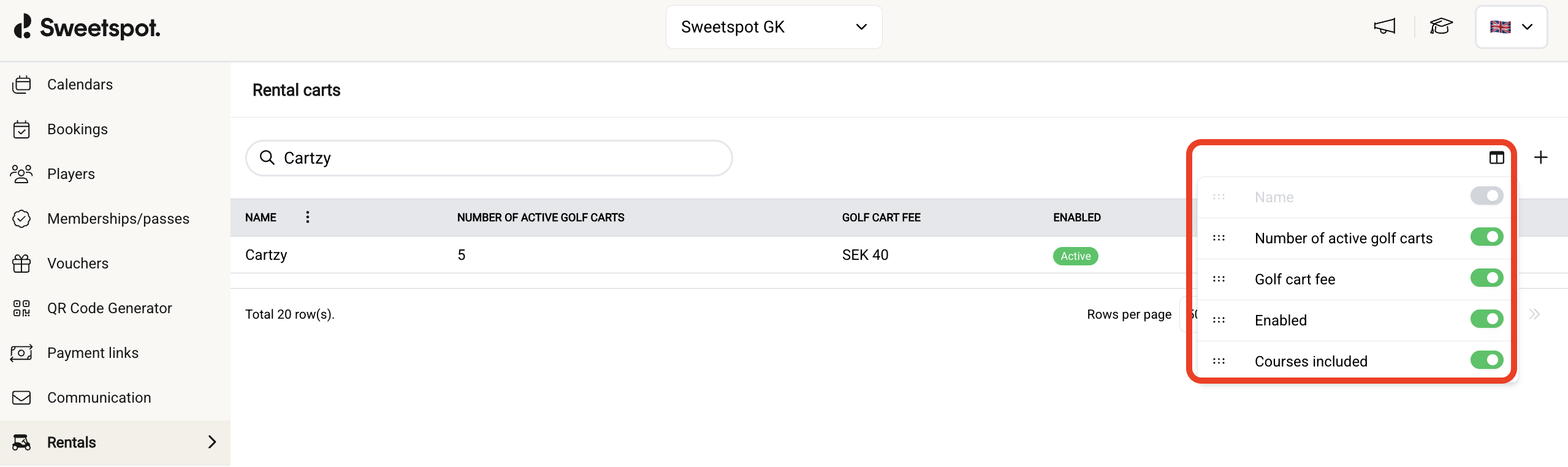 FILTER THE RENTAL TABLE VIEW TO YOUR LIKING