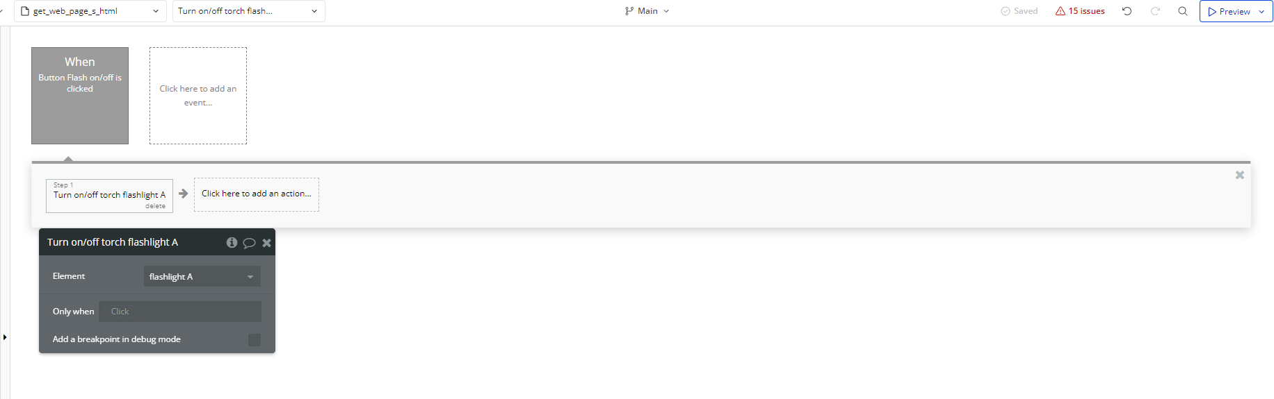 Workflow action β Turn on/off torch flashlight.