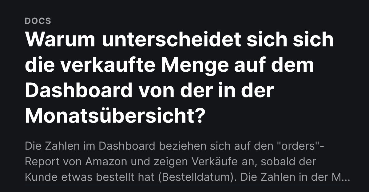 Warum Unterscheidet Sich Sich Die Verkaufte Menge Auf Dem Dashboard Von