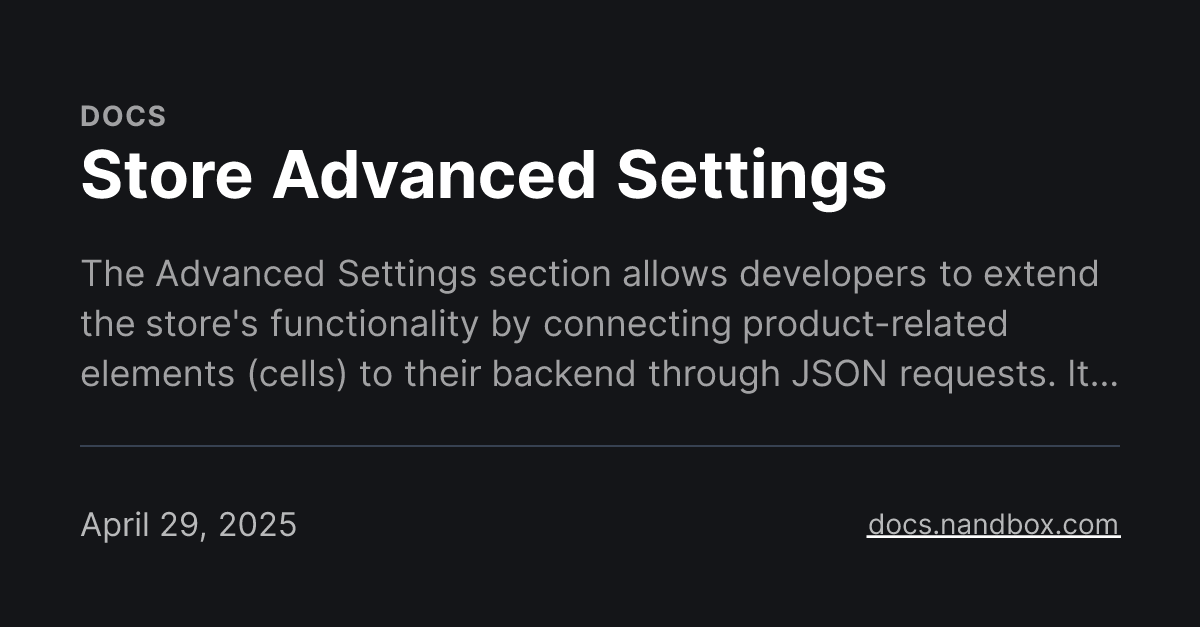 Store Advanced Settings