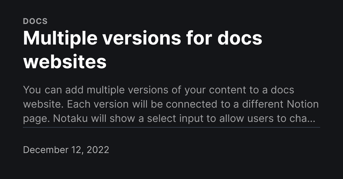 Multiple versions for docs websites