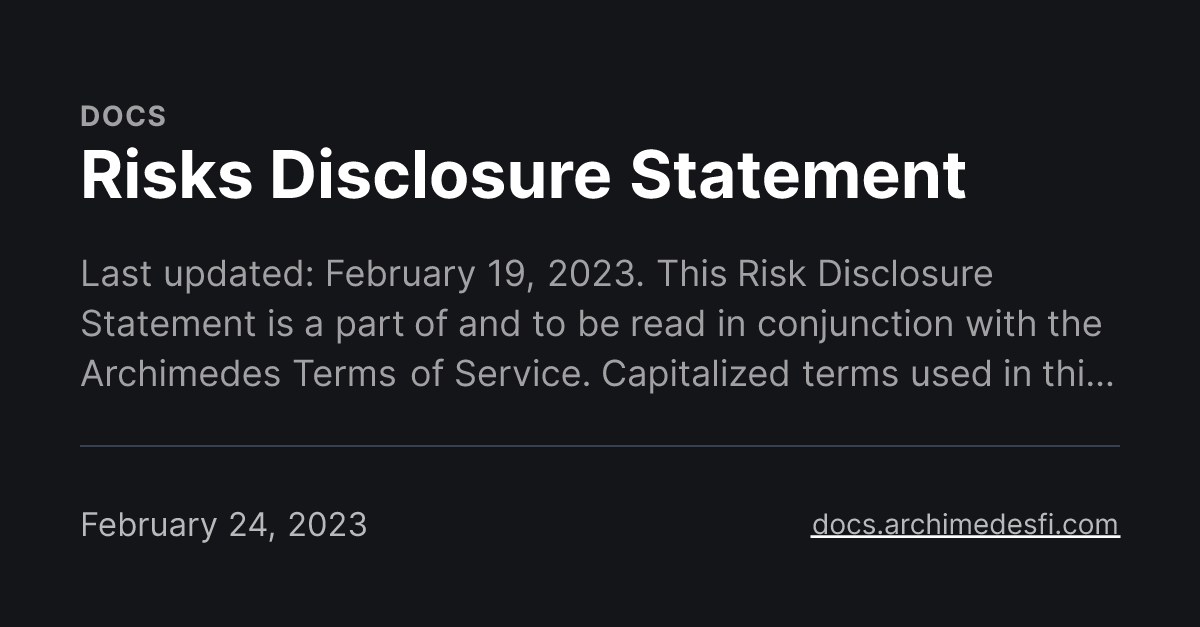 Risks Disclosure Statement