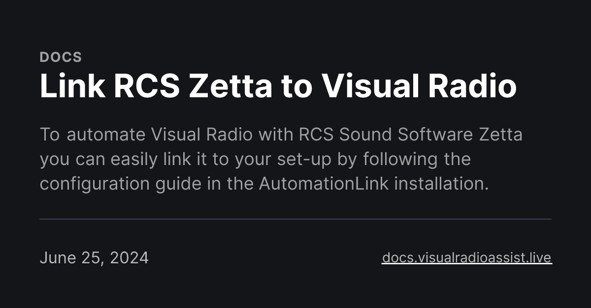 Link RCS Zetta to Visual Radio