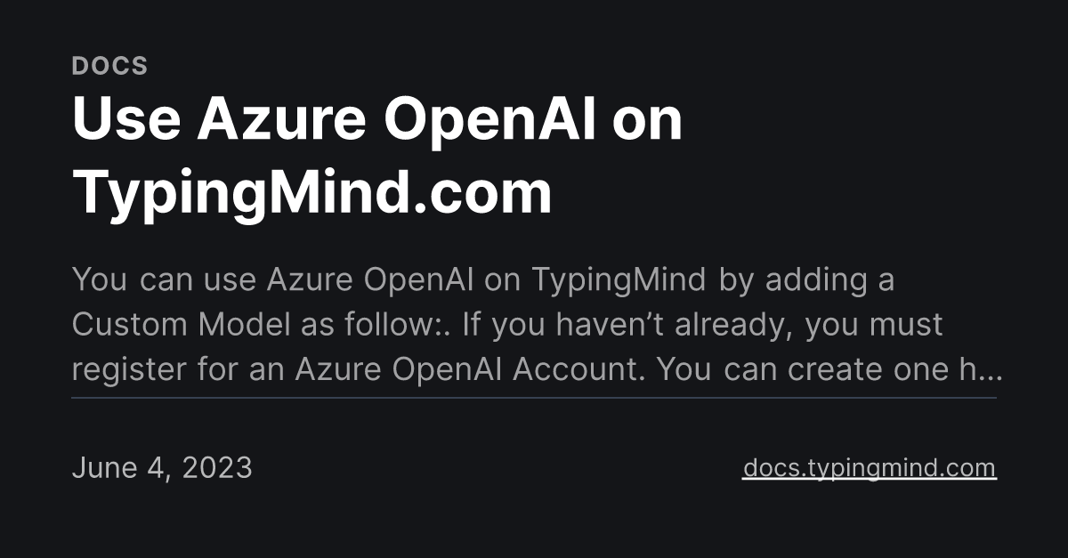 Use Azure OpenAI on TypingMind.com