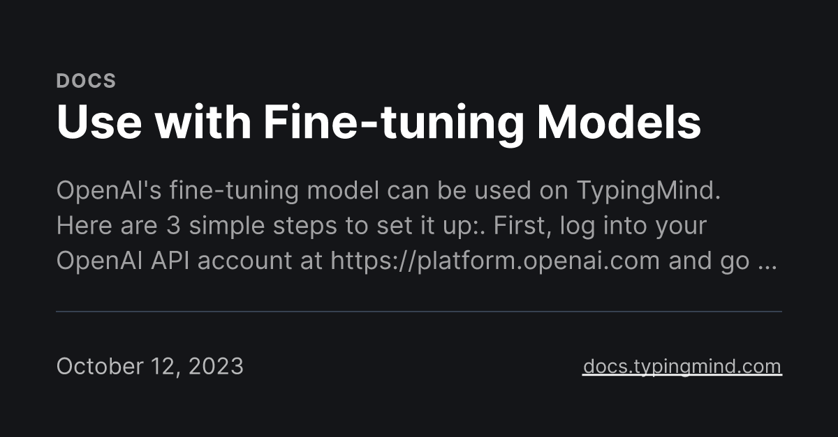 Use with Fine-tuning Models