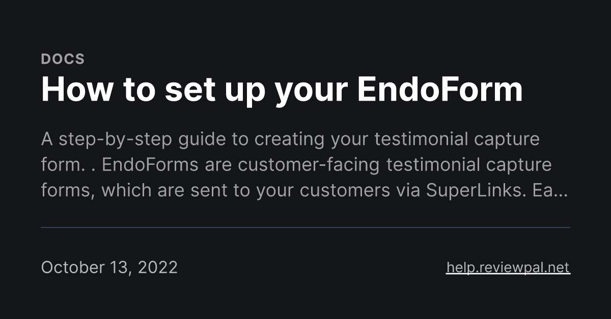 How to set up your EndoForm