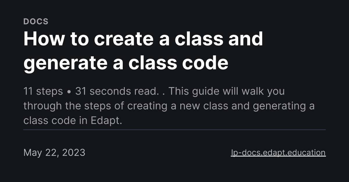 How to create a class and generate a class code Edapt Education's