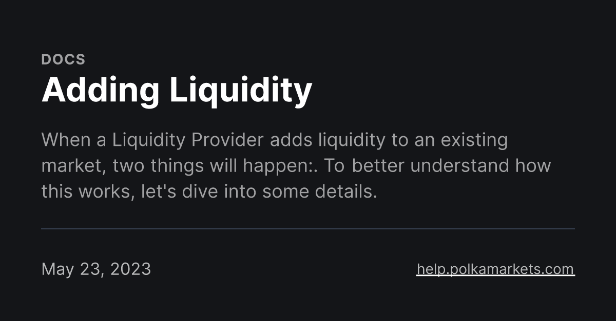 Adding Liquidity