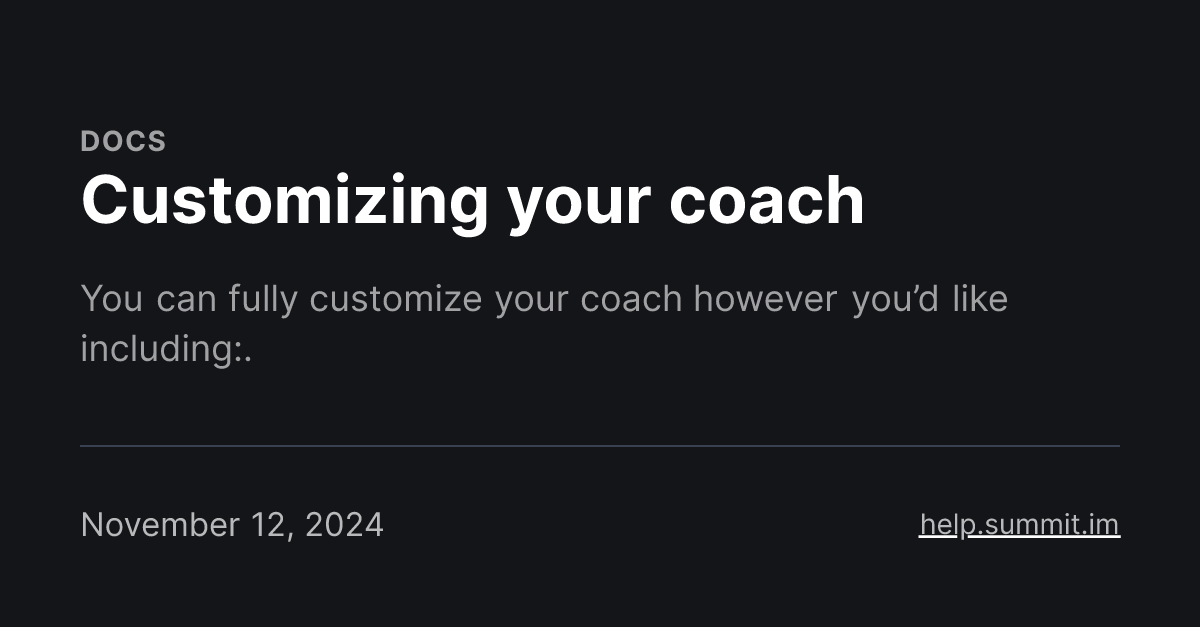 Customizing your coach